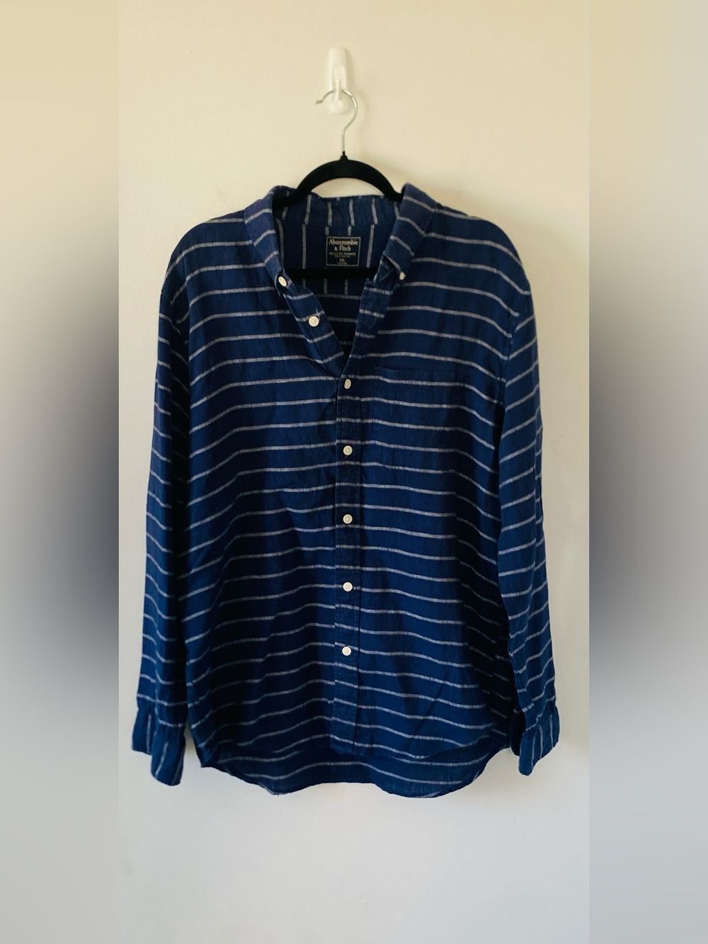Abercrombie & Fitch 100% Linen Striped Button-Down Shirt Size 2XL Vacation Beach